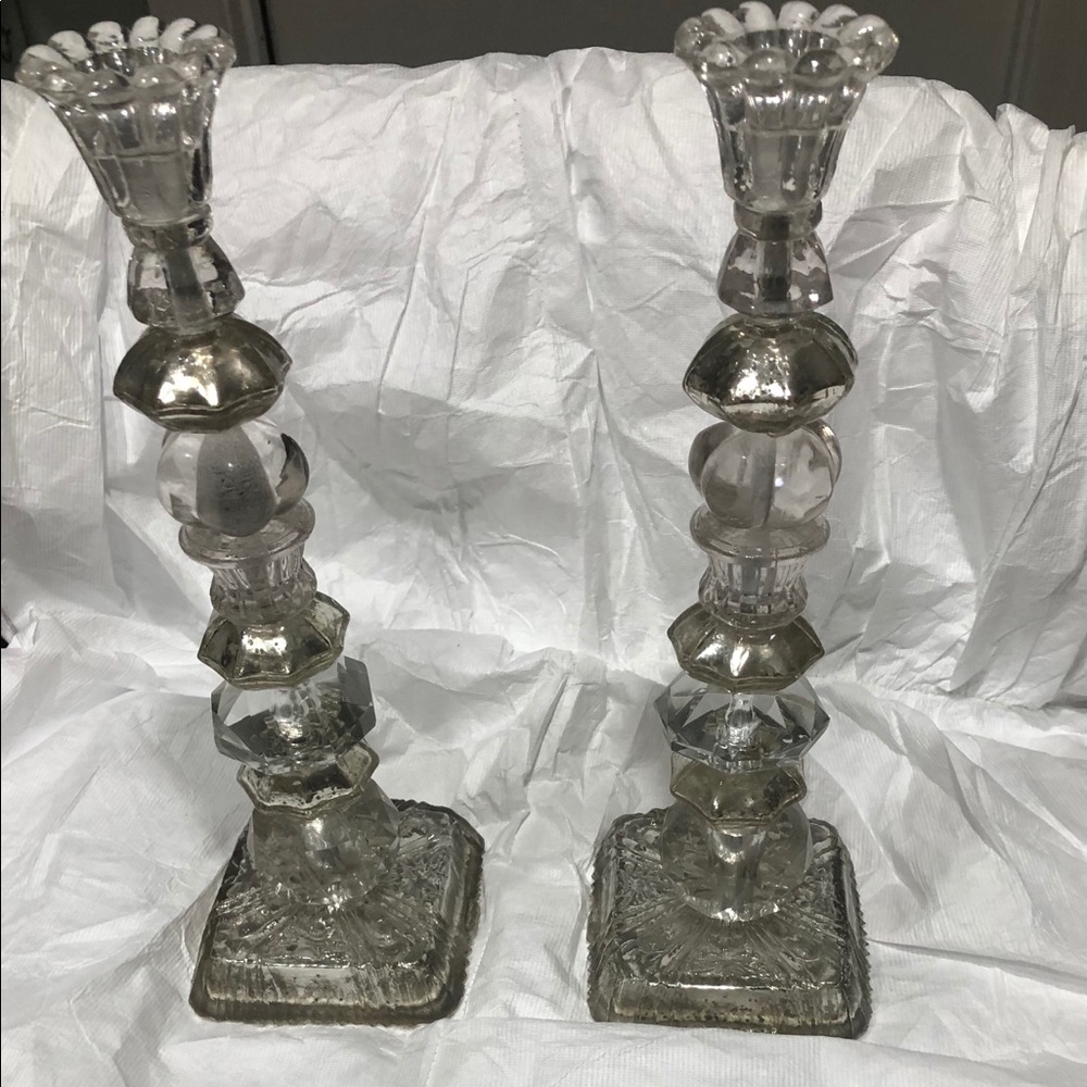 2X -Two’s Company Glass/ Silver Candlesticks